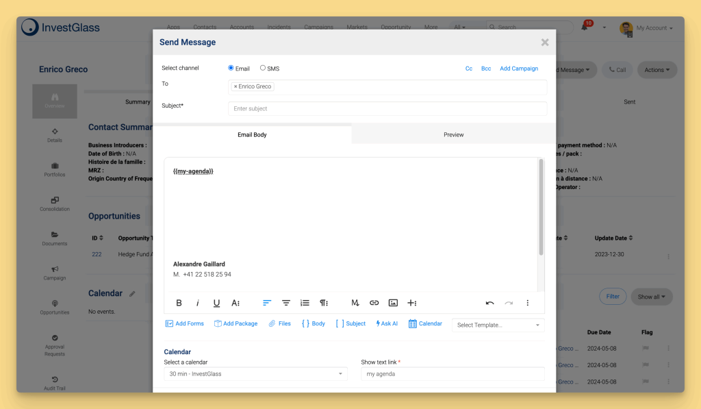 InvestGlass Calendar in Email