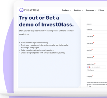 InvestGlass lead capture